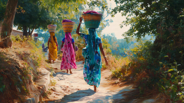 Rural Women Carrying Water Pots