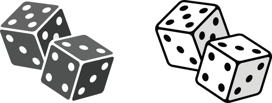 Two pairs of dice icons shown in solid black and outlined white styles on a plain background.