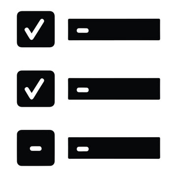 Solid black checklist with white checkmarks and blank text boxes