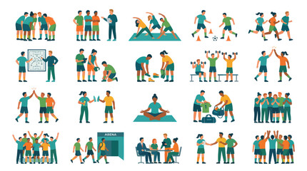 Fototapeta premium Sports and Fitness Flat Vector Illustration featuring Team Training, Coaching, and Healthy Lifestyle