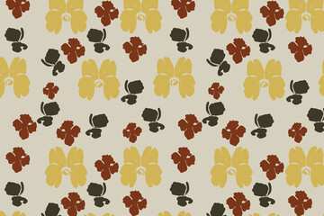 Fototapeta premium Earth tone minimal floral seamless pattern with soft elegant outlines, designed for a calm luxury mood suitable for packaging, textiles, home décor, and branding use.