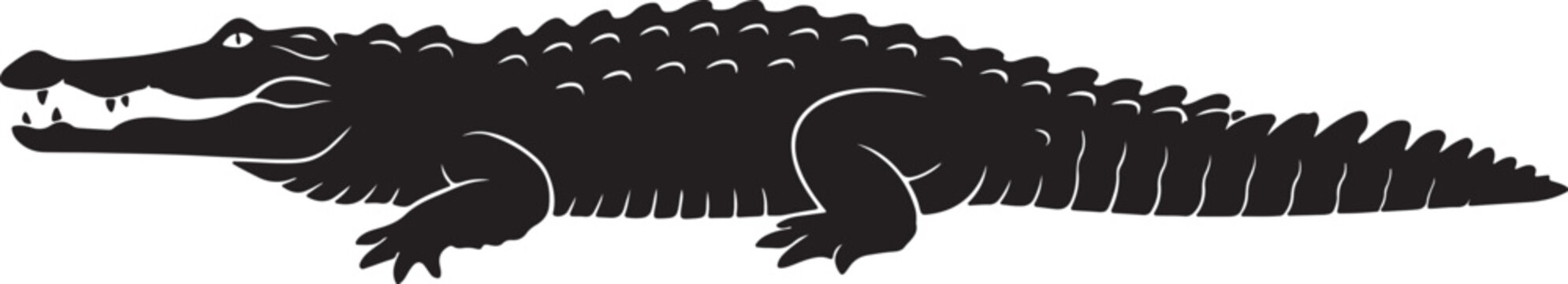 Black silhouette of an alligator side profile vector with alligator crocodile silhouette wildlife predator isolated illustration creature