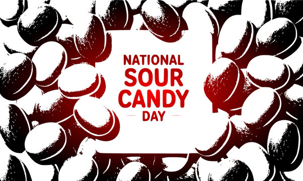National Sour Candy Day background banner featuring a textured red and black hard candies pattern with a central white square text frame vector illustration graphic design.