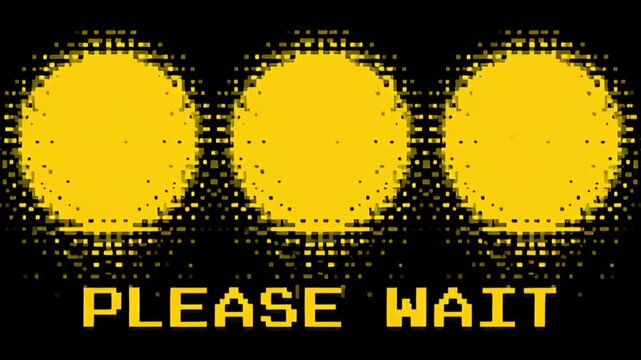 Yellow halftone loading screen animation with please wait message
