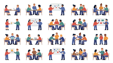 Fototapeta premium Diverse teams collaborate on projects, business meetings, education, flat vector art