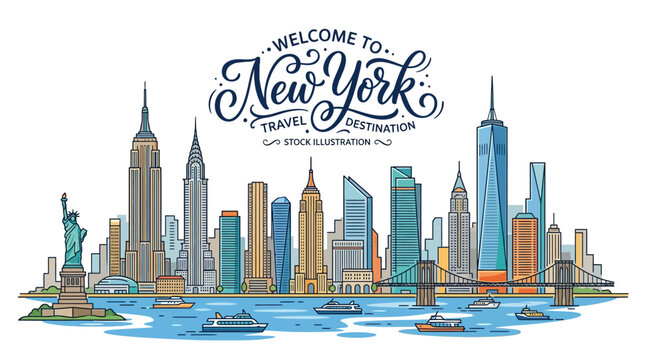 Welcome to New York City Skyline Travel Destination Illustration