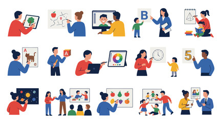 Fototapeta premium Diverse Teachers Educating Children With Technology, Art, and Games