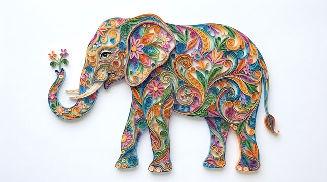 Beautiful Filigree Paper Quilling Elephant, Decorative Handmade Art