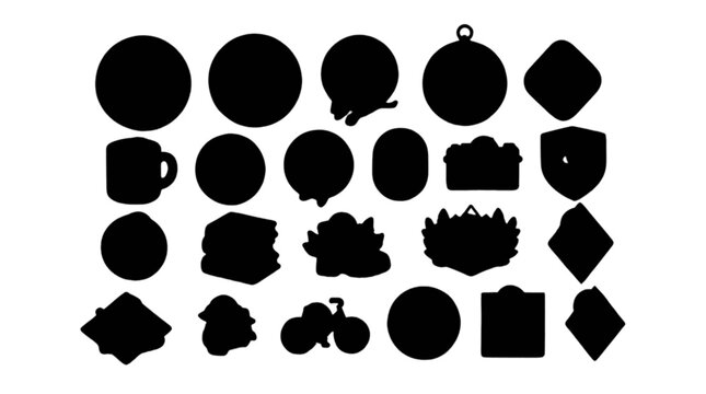 Black geometric shapes and icons set isolated on transparent background, Vector