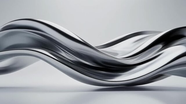 Slow motion video of sleek metallic waves flowing smoothly with reflective light effects