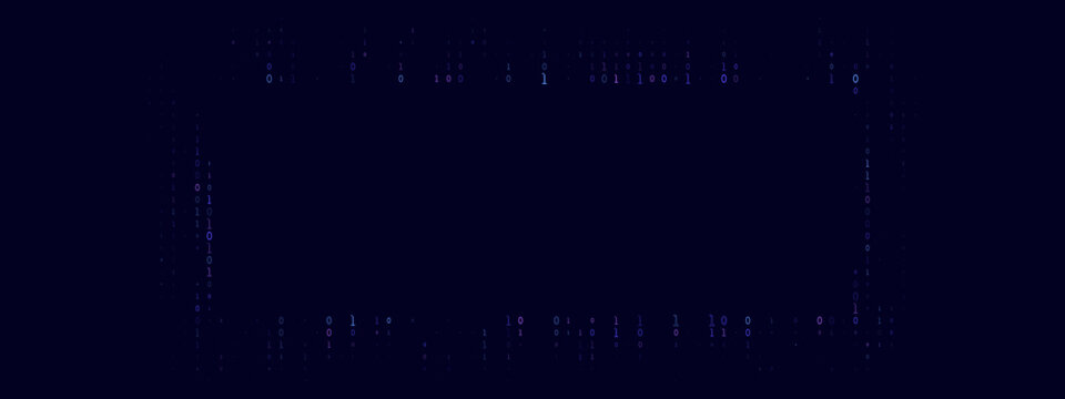 Digital Binary Code Frame Border on Dark Blue Background for Technology Data Security and Cyber Concept Presentation