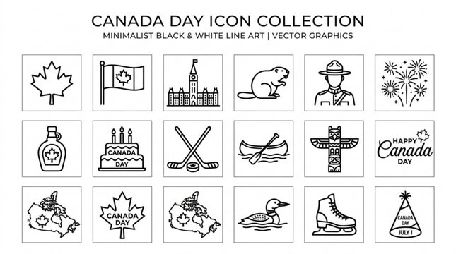 Canada day icon collection in minimalist black