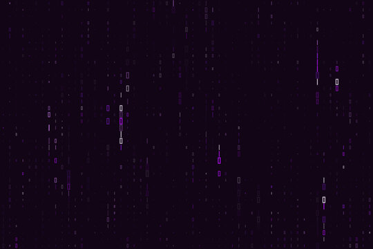 Abstract Digital Binary Code Rain Background with Glowing Purple and White Data Streams for Cyber Security Concepts