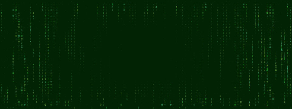 Matrix Style Digital Rain Background with Falling Binary Code Data Stream for Cyber Security and Technology Concepts