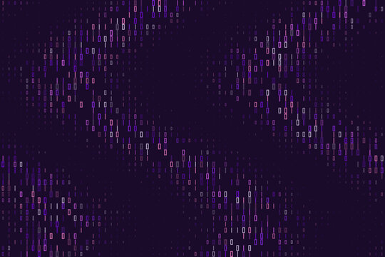 Digital Binary Code Abstract Background with Glowing Purple Data Rectangles for Technology and Cyber Security Concepts