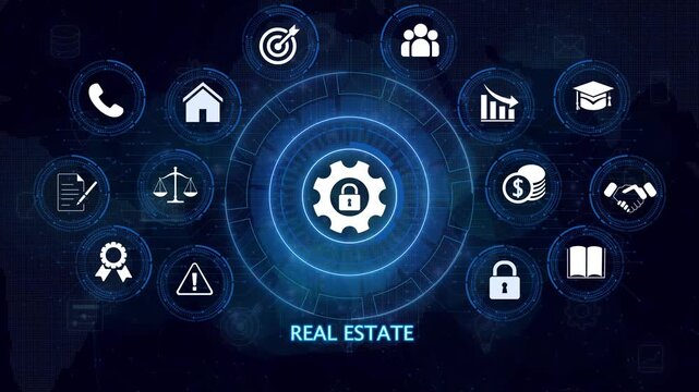 Businessman holding building of real estate icons. Engineering and construction. Investment and business development. 4k motion video isolated on transparent background.