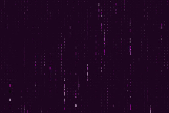 Abstract Binary Code Background with Purple Digital Data Streams for Cyber Security and Technology Concepts