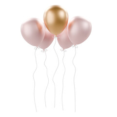 Party balloons feature shiny pink and metallic gold finishes floating together on a transparent background, perfect for birthday celebrations, weddings, and commercial anniversary graphics. © pikopixel