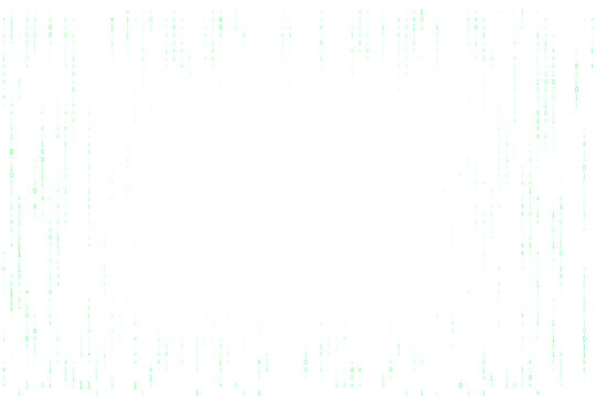 Digital Binary Code Border Frame with Falling Green Matrix Style Data Stream on White Background for Technology Design