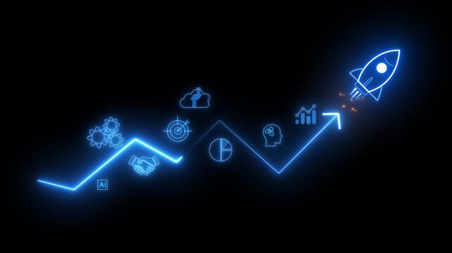 Businessman touch rocket launch investment growth, planning and starting corporate business start up aiming objective value development leadership and customer target group. 4k motion on transparent