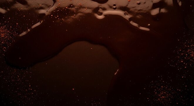 A dark liquid substance with a smooth, flowing texture and a subtle sheen