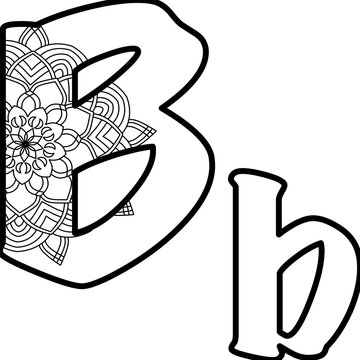 Mandala Alphabet Letter B Coloring Page Vector.