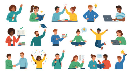 Fototapeta premium Flat Design Illustration of Diverse Students Celebrating Success and Learning