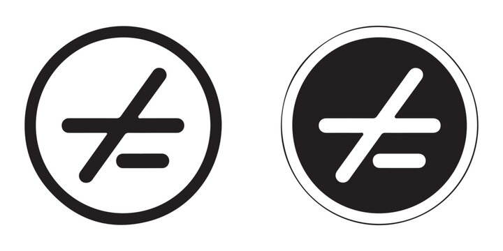 Inequality sign and not equal symbol in circle icon vector.