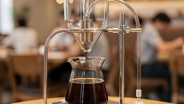 Detailed view of cold brew coffee dripping process in cafe