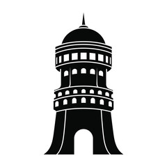 black silhouette of famous tower with dome and arches on white background © pixlora.studio