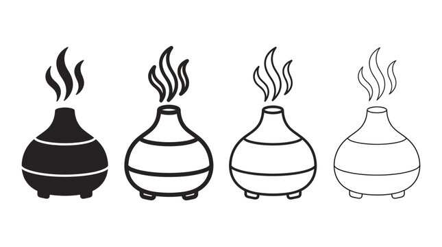 Minimalist aroma diffuser outline set with decorative steam patterns