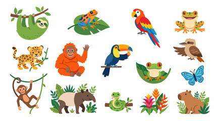 Fototapeta premium Cute Jungle Animals Set Vector - Flat Style Illustration