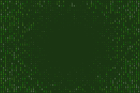 Digital Binary Code Background with Green Matrix Data Stream Pattern for Cyber Security and Technology Concepts