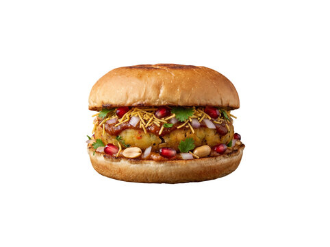 Indian Dabeli Burger Isolated on Transparent Background PNG