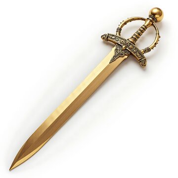 Miniature Gold Sword Letter Opener with Ornate Medieval Hilt