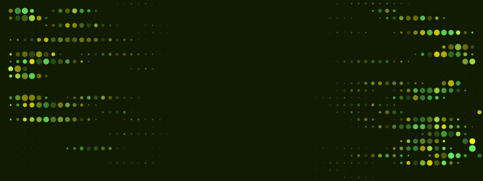 Abstract Digital Data Stream Background with Green and Yellow Glowing Dots Representing Network Connectivity and Code