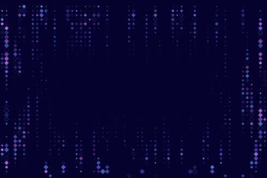 Abstract Digital Rain Background with Glowing Blue and Purple Diamond Pixels for Technology and Data Visualization Concepts