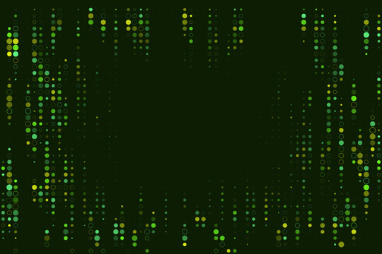 Abstract Digital Data Stream Background with Green and Yellow Glowing Circles for Technology and Cyber Security Concepts