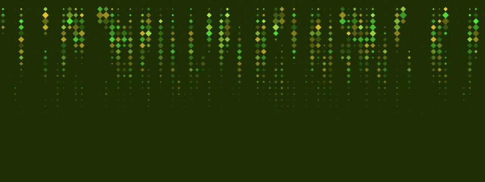 Digital Rain Matrix Background with Glowing Green and Gold Diamond Particles for Tech and Cyber Security Concepts