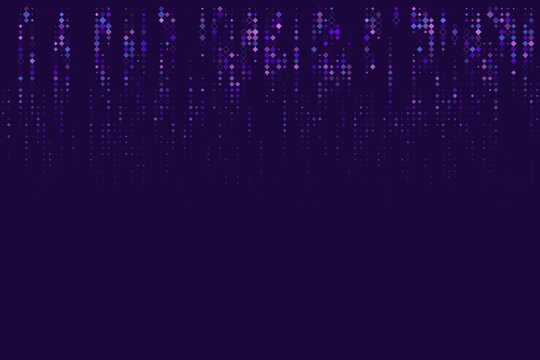 Abstract Digital Rain Background with Glowing Purple Diamond Particles for Technology and Data Visualization Concepts