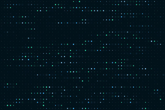 Abstract Digital Data Grid Background with Glowing Pixelated Squares for Technology and Network Connectivity Concepts