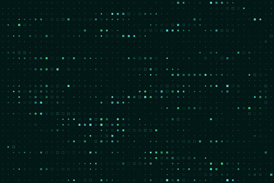 Digital Data Grid Background with Glowing Teal Squares Representing Network Connectivity and Information Technology