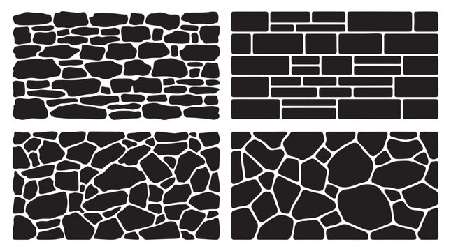 Stone Wall And Brickwork Patterns Black And White Silhouette