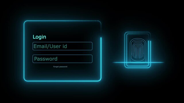 A fingerprint scan for login security, representing biometric identification and digital access control. login interface isolated on transparent blackground.