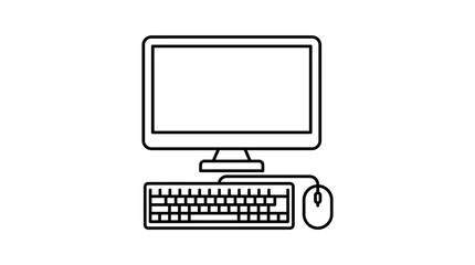 Fototapeta premium Minimalist Desktop Computer Icon with Keyboard and Mouse Silhouette Isolated on White Background