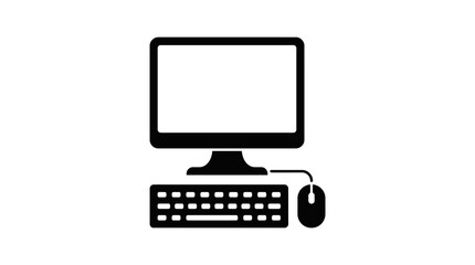 Fototapeta premium Minimalist Desktop Computer Icon with Keyboard and Mouse Silhouette Isolated on White Background