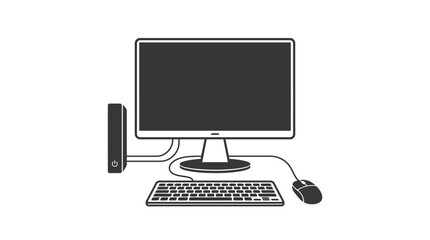 Fototapeta premium Minimalist Desktop Computer Icon with Keyboard and Mouse Silhouette Isolated on White Background