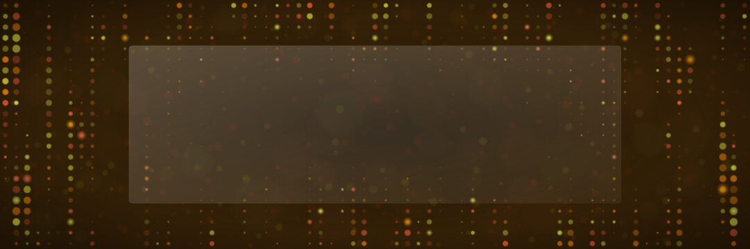 Abstract Digital Data Stream Background with Glowing Golden Particles and Central Text Overlay Frame
