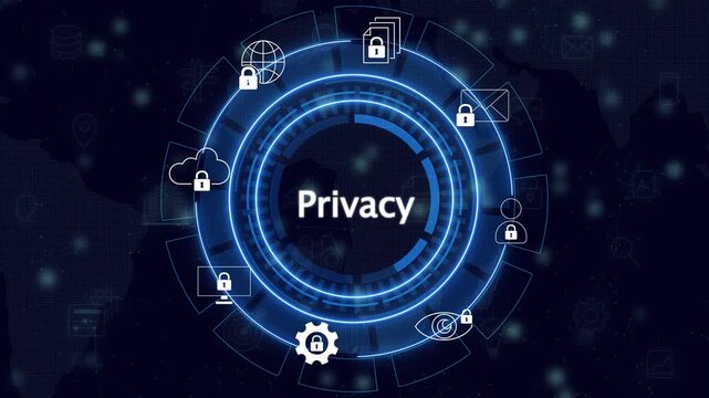 Abstract glowing privacy profile user icon. User avatar with key icon. Glowing neon Key icon isolated on black background. 4k Video motion graphic animation,