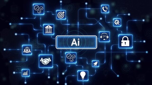 Ai generate-businessman working with virtual reality at office. AI Agents, Headlines Fast Scree international communication network concept. Multinational people community. . 4k animated video.